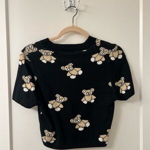 Black Teddy Bear Crop Sweater